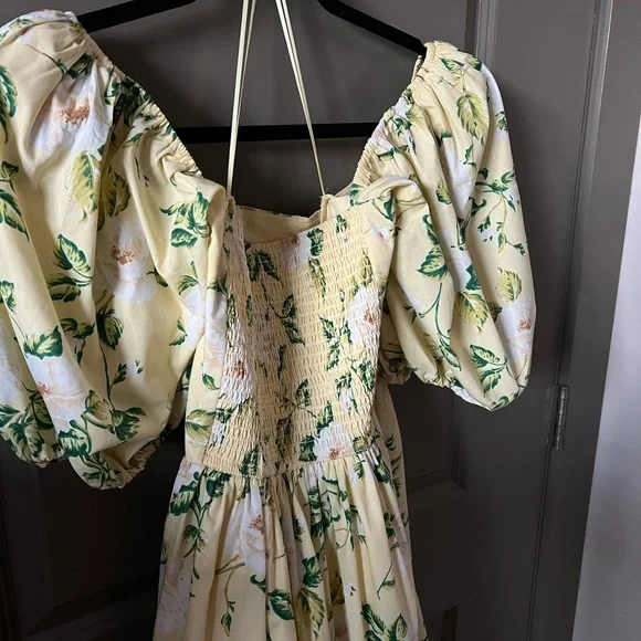 Abercrombie & Fitch | Yellow Floral Emerson Poplin Puff Sleeve Midi Dress - Picture 11 of 14